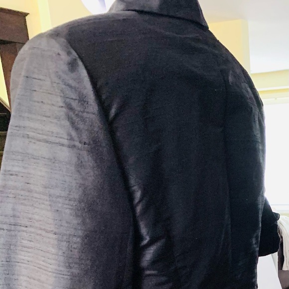 Shiny Black silk dress & short blazer 2 Pc suit pleaded dress with slits US 12 - Picture 7 of 16